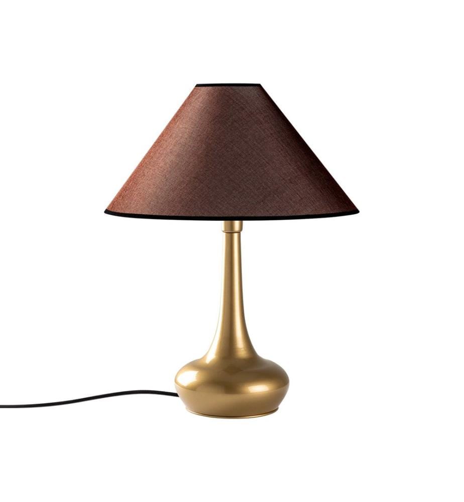 Lampe de table, dorée, corps en métal, capuchon en tissu