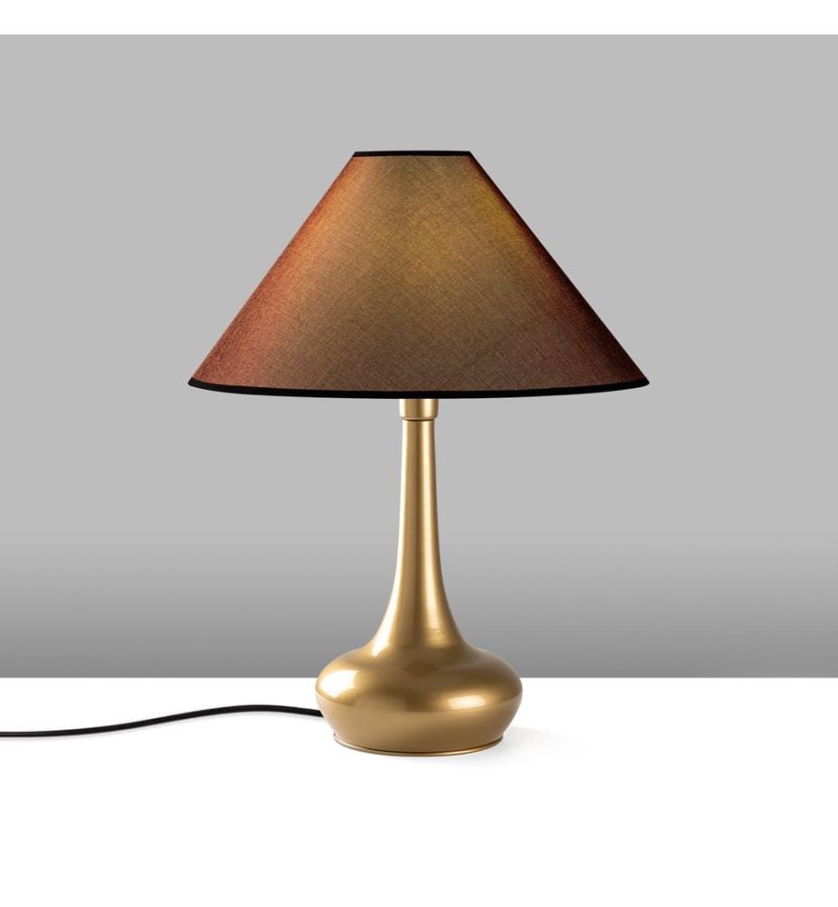 Lampe de table, dorée, corps en métal, capuchon en tissu