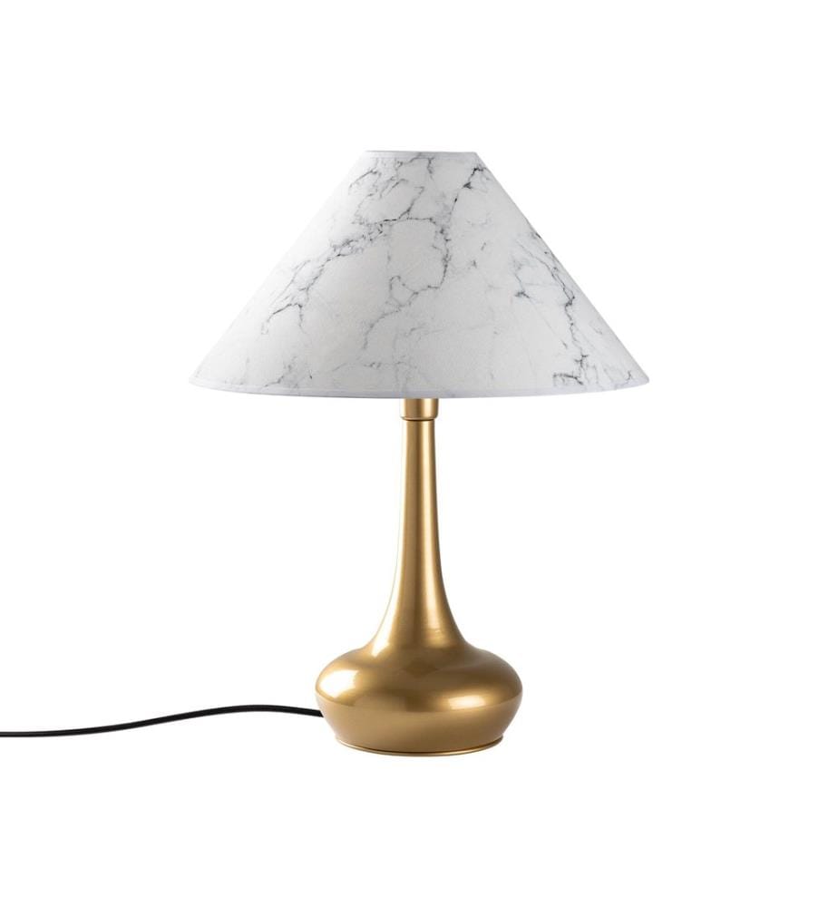 Lampe de table, dorée, corps en métal, capuchon en tissu