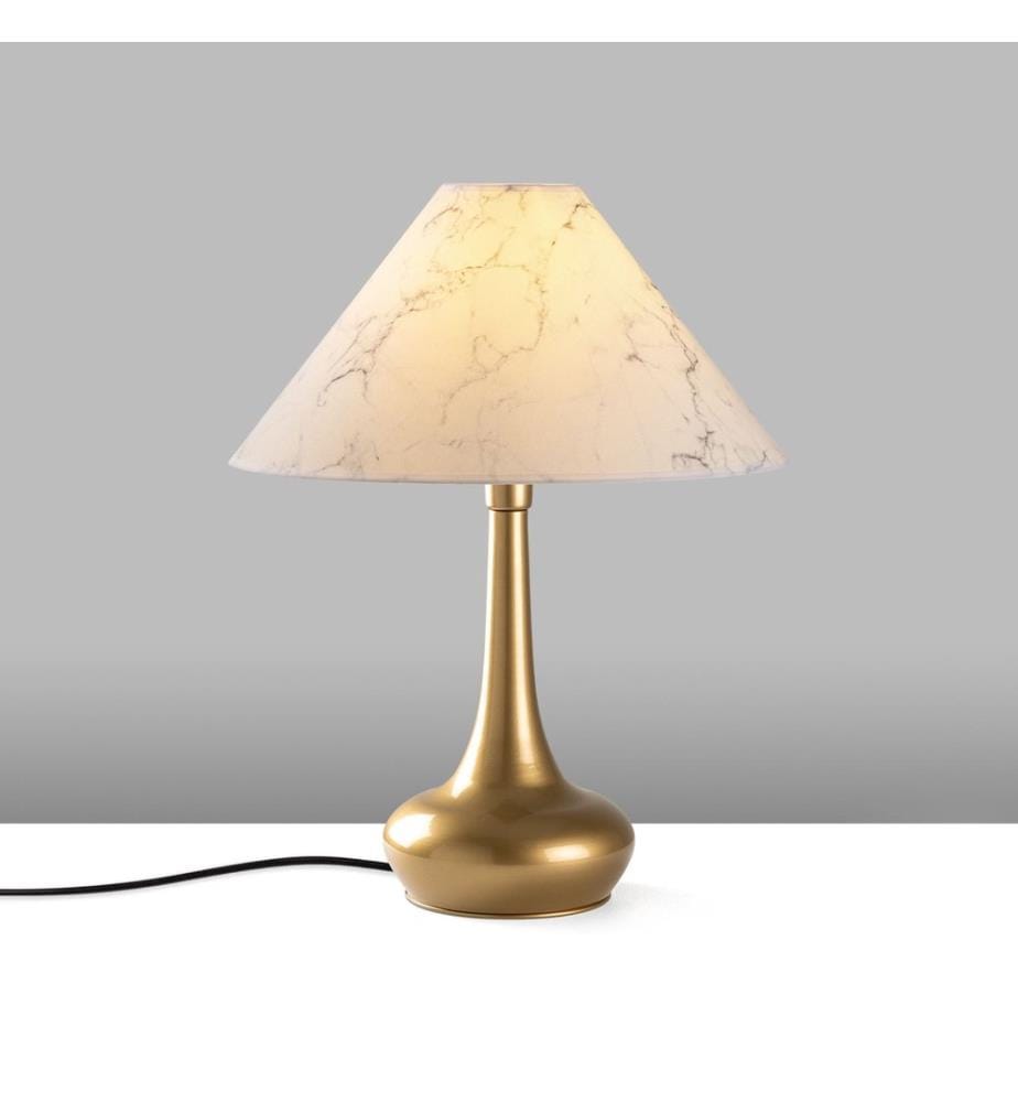 Lampe de table, dorée, corps en métal, capuchon en tissu