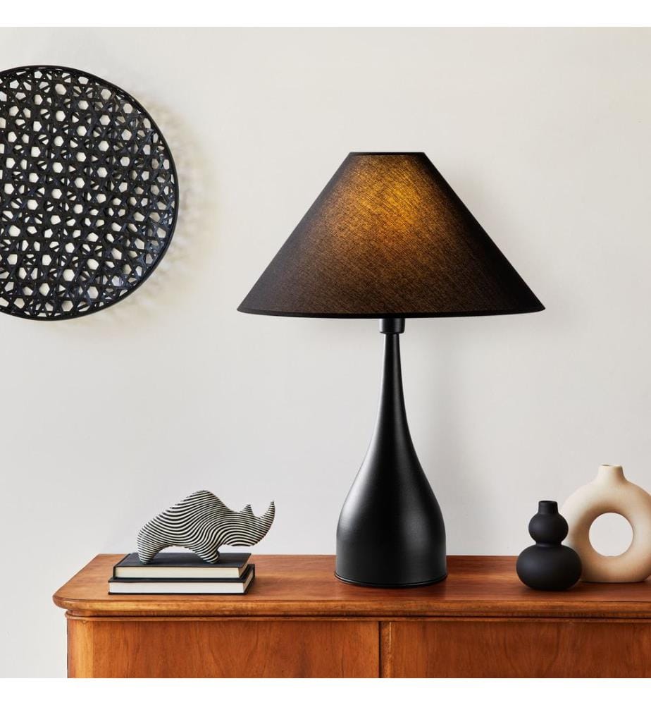Lampe de table, noir, CORPS EN MÉTAL, CAPUCHON EN TISSU
