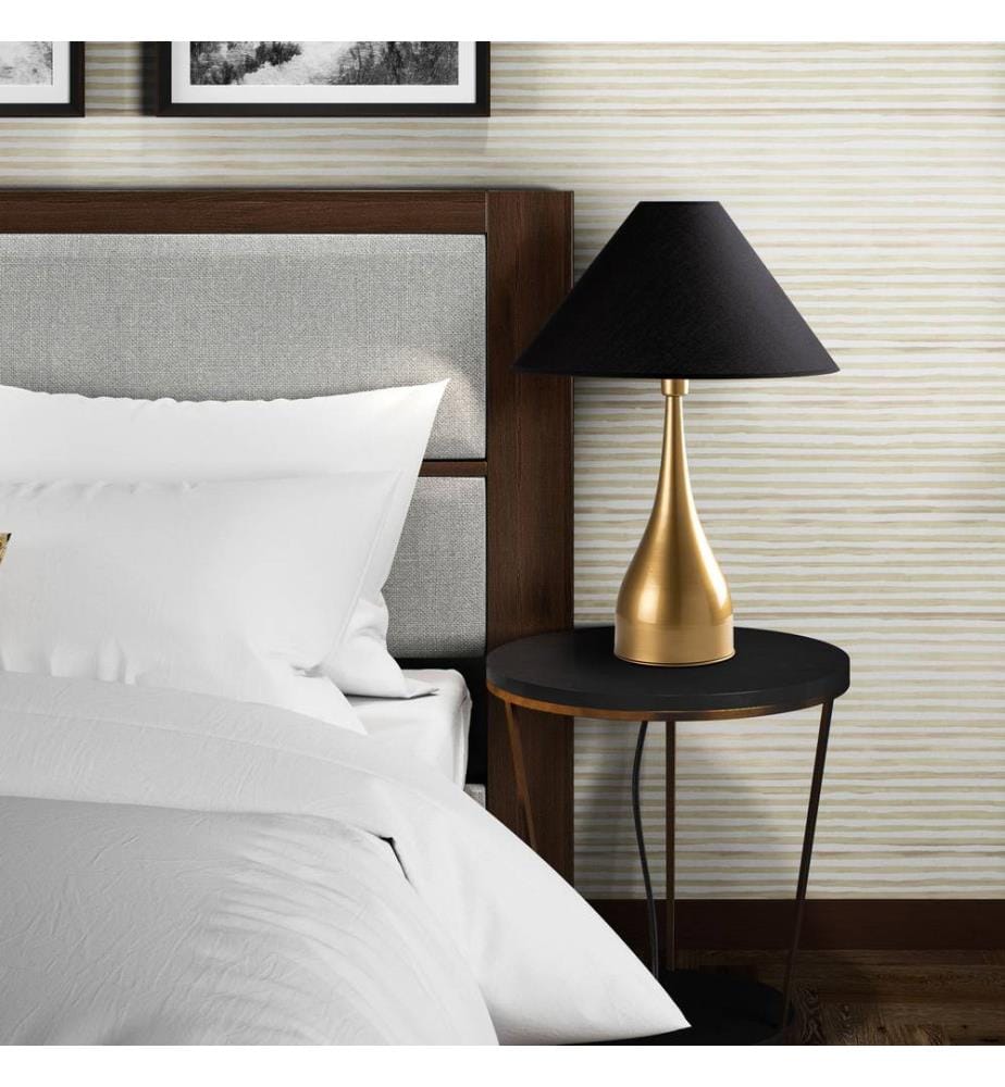 Lampe de table, dorée, corps en métal, capuchon en tissu
