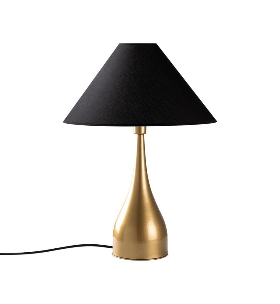 Lampe de table, dorée, corps en métal, capuchon en tissu