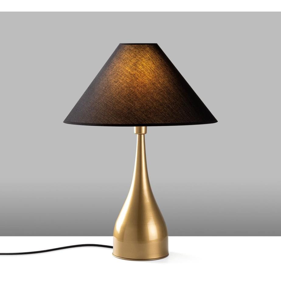 Lampe de table, dorée, corps en métal, capuchon en tissu