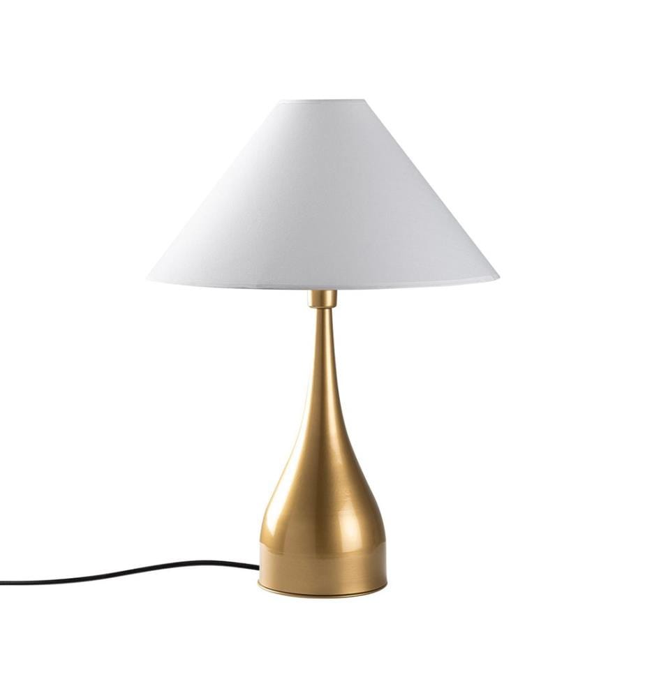 Tischleuchte, gold, Metallkörper, Stoffkappe