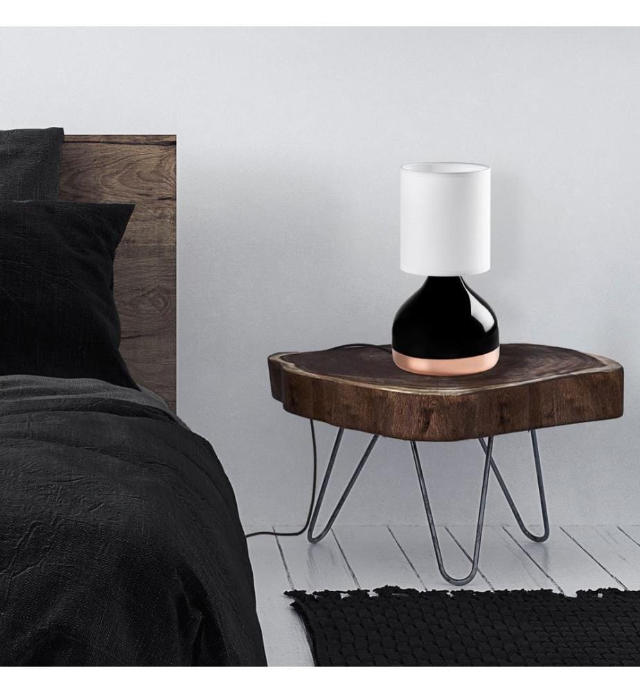 Tischlampe, schwarz, Metallkörper, Stoffkappe