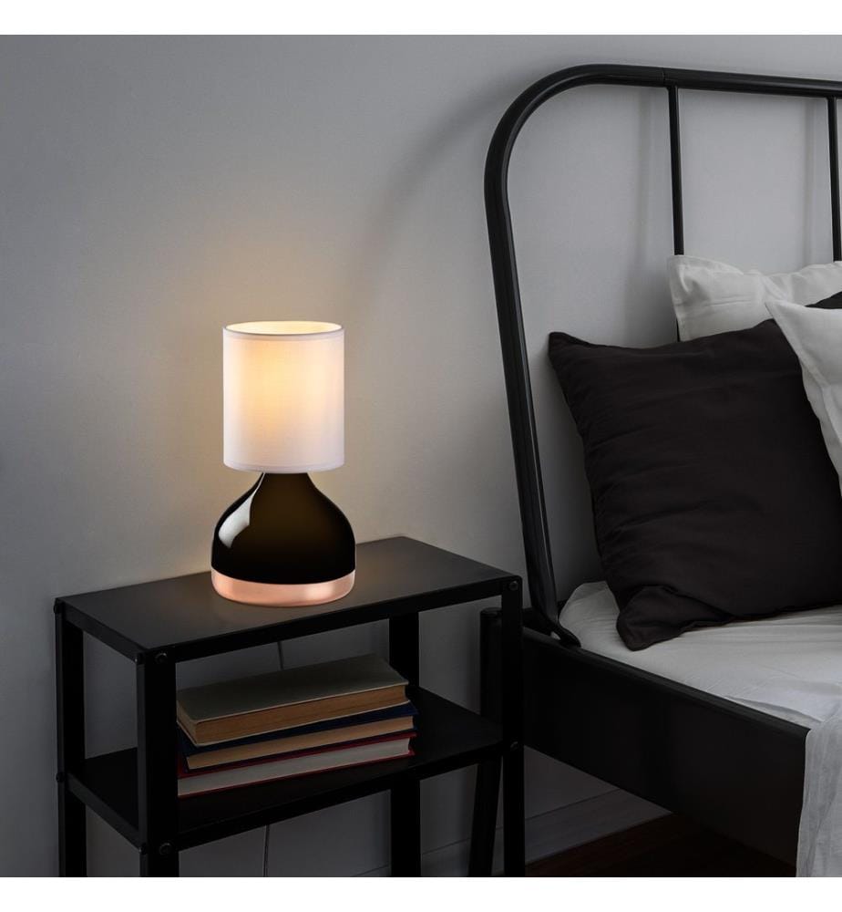 Tischlampe, schwarz, Metallkörper, Stoffkappe