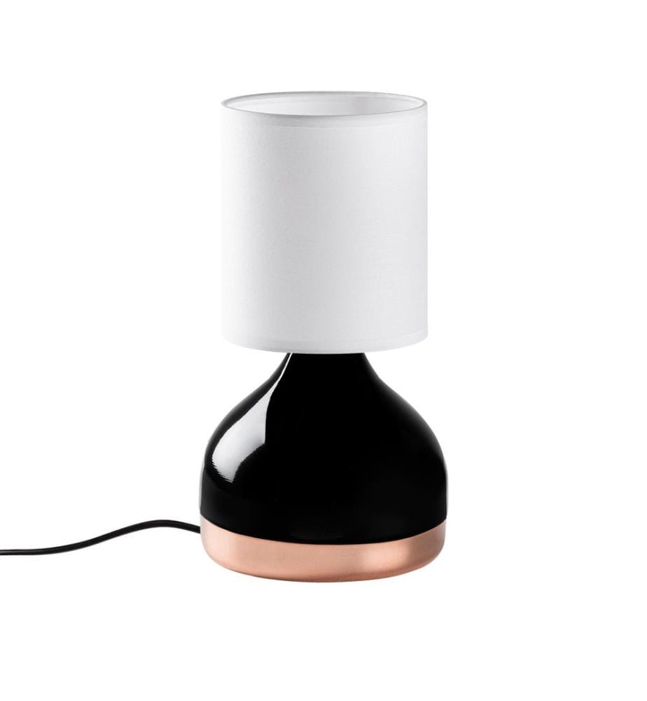Tischlampe, schwarz, Metallkörper, Stoffkappe