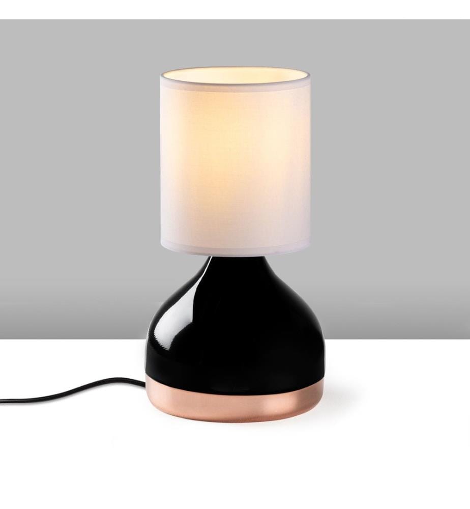 Tischlampe, schwarz, Metallkörper, Stoffkappe