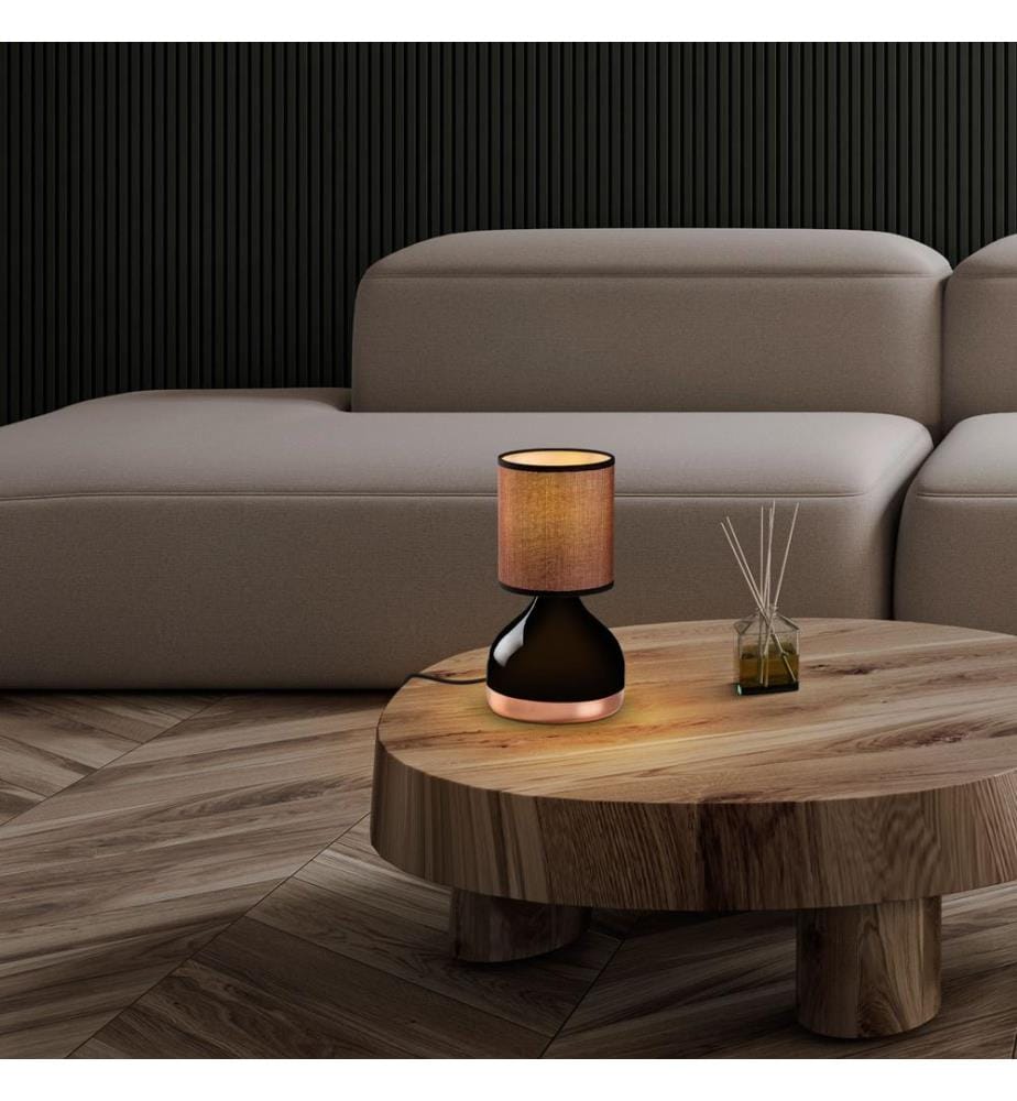 Lampe de table, noir, CORPS EN MÉTAL, CAPUCHON EN TISSU