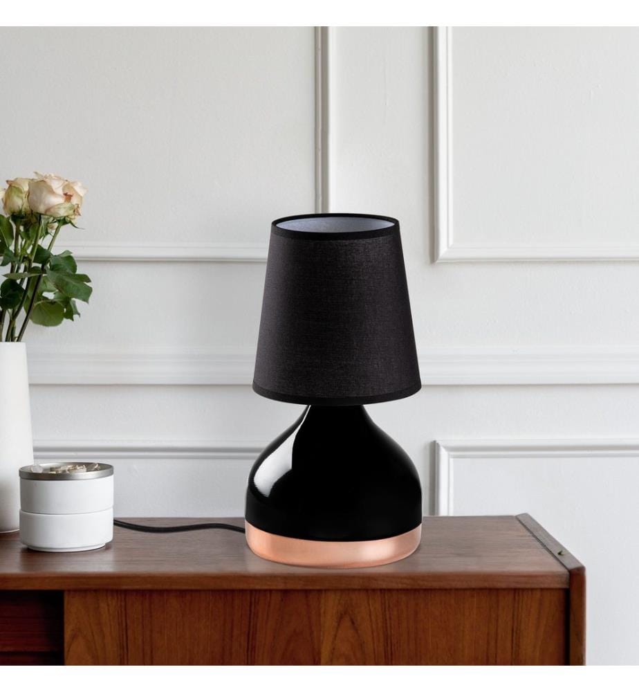 Tischlampe, schwarz, Metallkörper, Stoffkappe