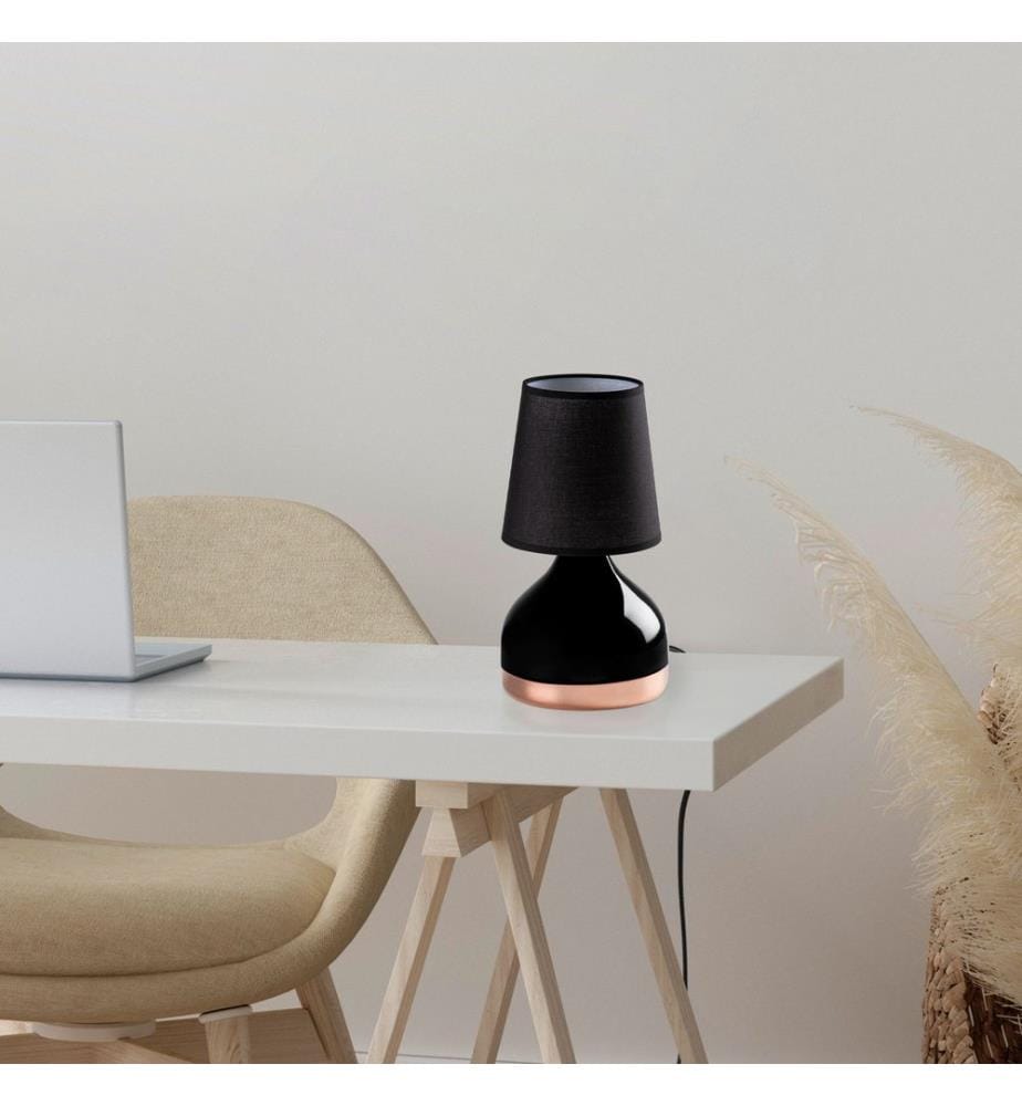 Tischlampe, schwarz, Metallkörper, Stoffkappe