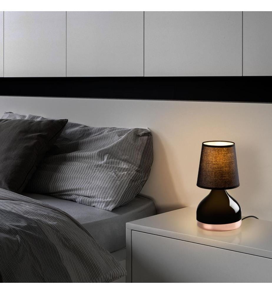 Tischlampe, schwarz, Metallkörper, Stoffkappe