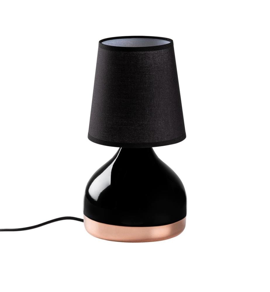 Tischlampe, schwarz, Metallkörper, Stoffkappe