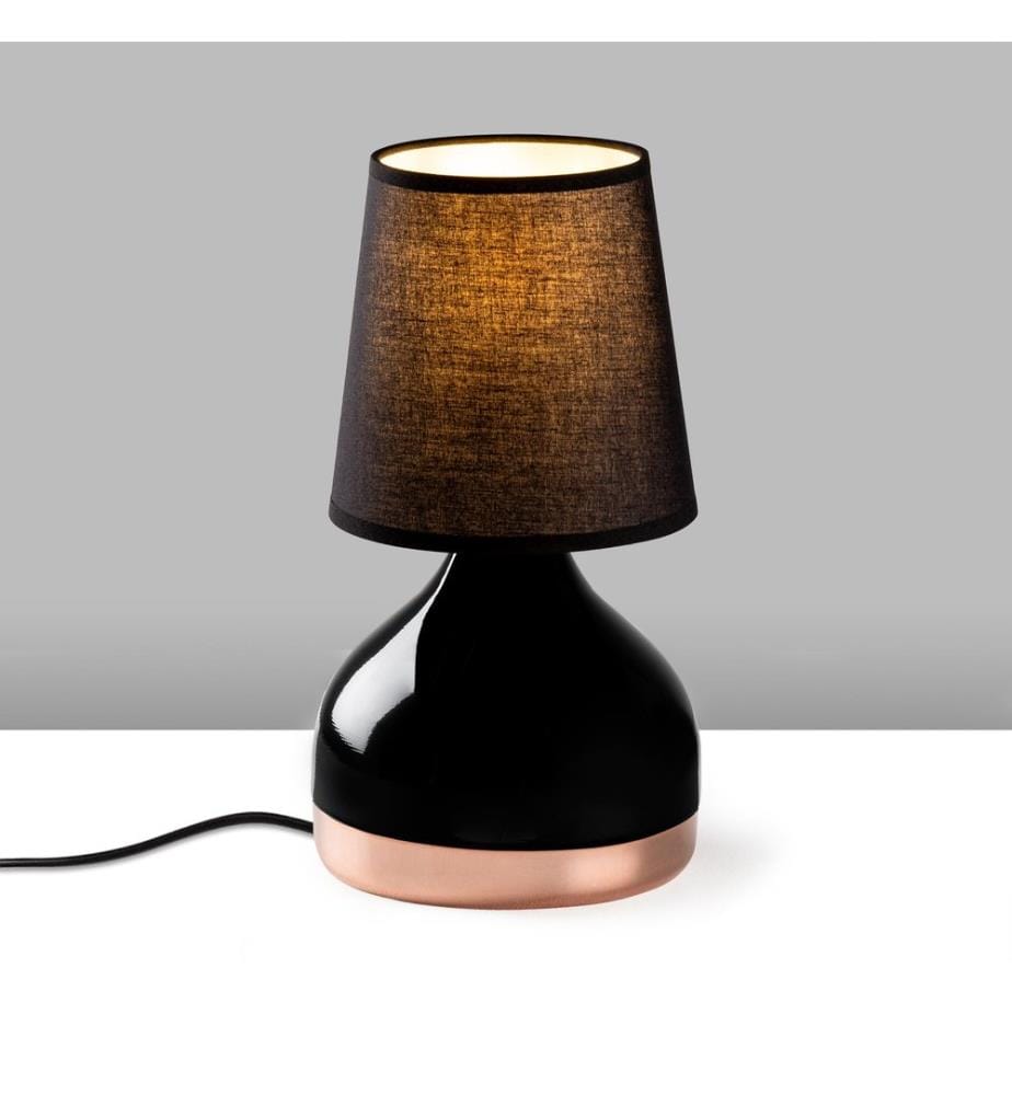 Tischlampe, schwarz, Metallkörper, Stoffkappe