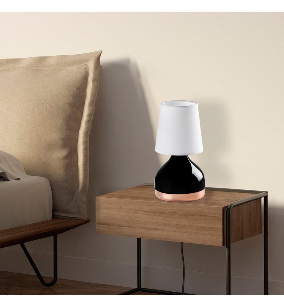 Tischlampe, schwarz, Metallkörper, Stoffkappe