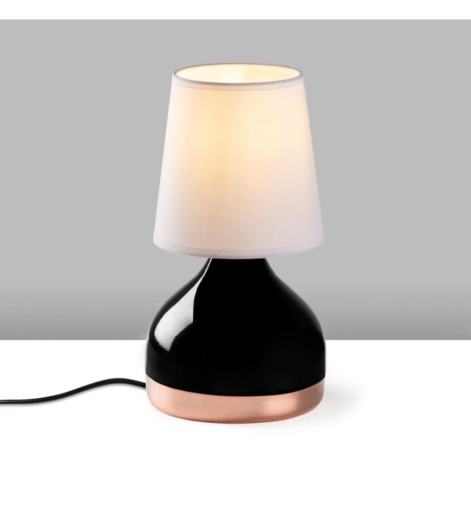 Tischlampe, schwarz, Metallkörper, Stoffkappe