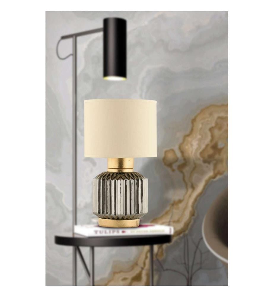 Lampada da tavolo, crema, grigio, CORPO IN VETRO