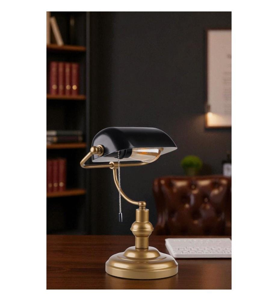 Tischlampe, Schwarz, Gold, METALLGEHÄUSE