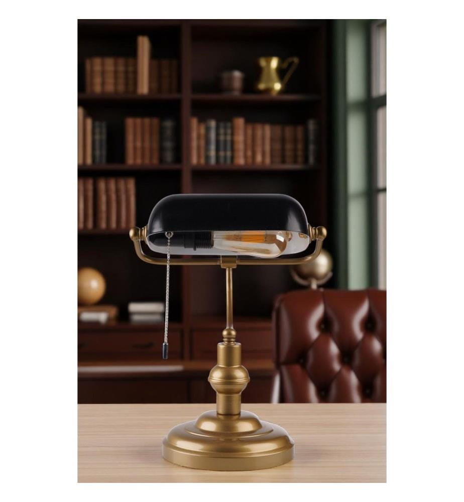 Tischlampe, Schwarz, Gold, METALLGEHÄUSE