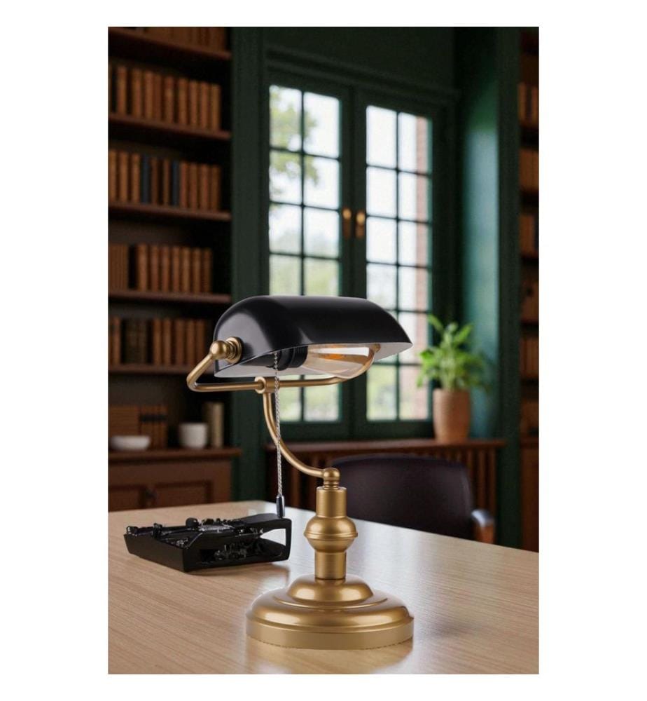 Tischlampe, Schwarz, Gold, METALLGEHÄUSE
