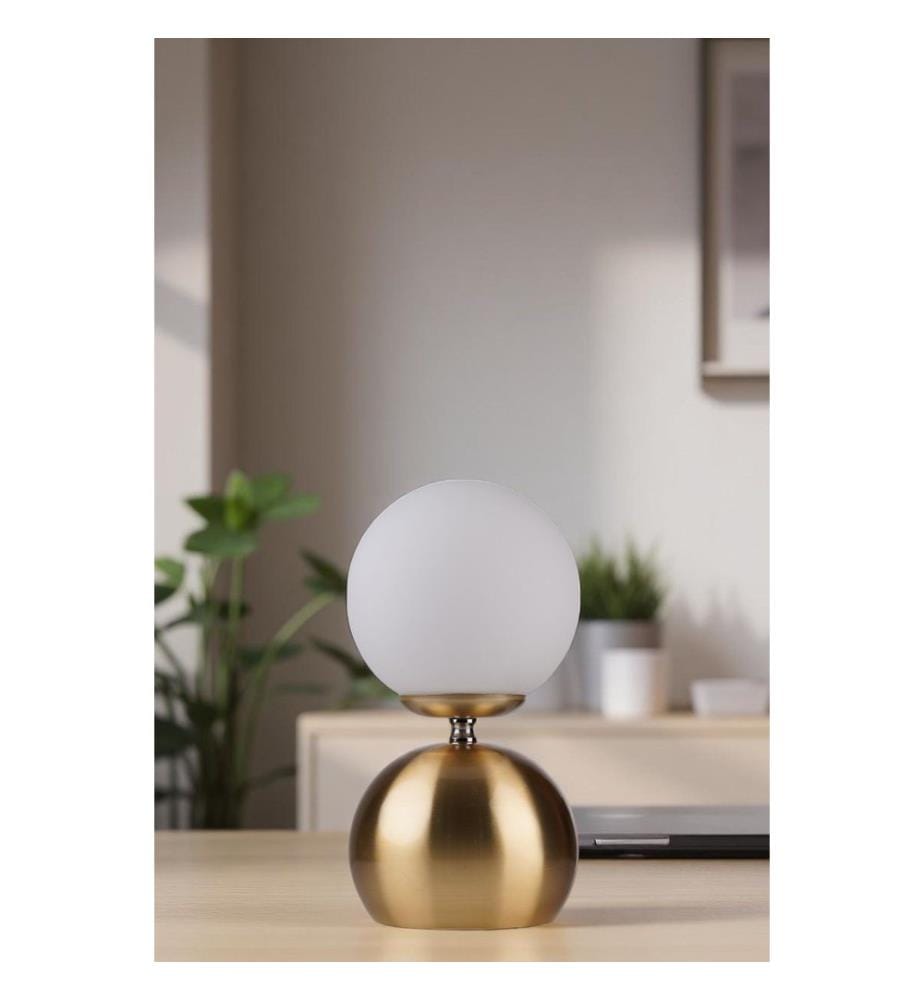 Lampe de table, blanche, dorée, CORPS EN BOIS