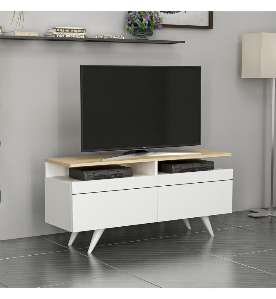 Chêne, Blanc, Armoires Tv, 52X120X35 cm, Plaque De Particules Enrobée De Mélamine