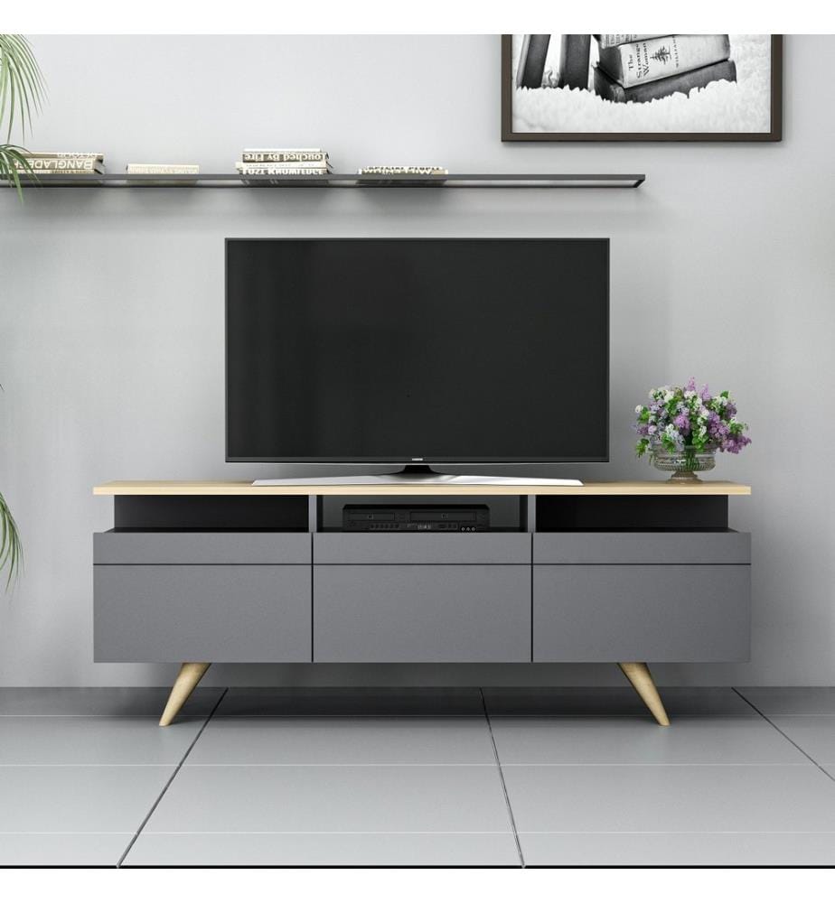 Anthrazit,Eichenfarbig, Tv Schränke, 52X150X35 cm, Melaminbeschichtete Partikelplatte
