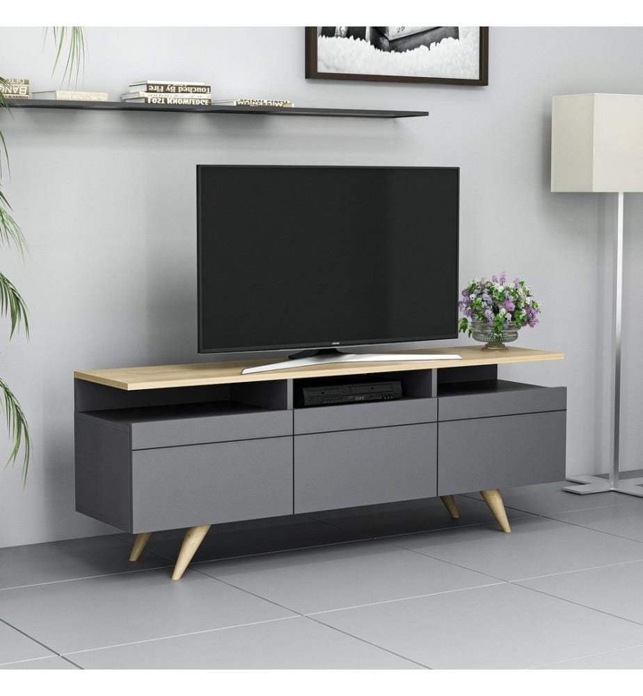 Anthrazit,Eichenfarbig, Tv Schränke, 52X150X35 cm, Melaminbeschichtete Partikelplatte