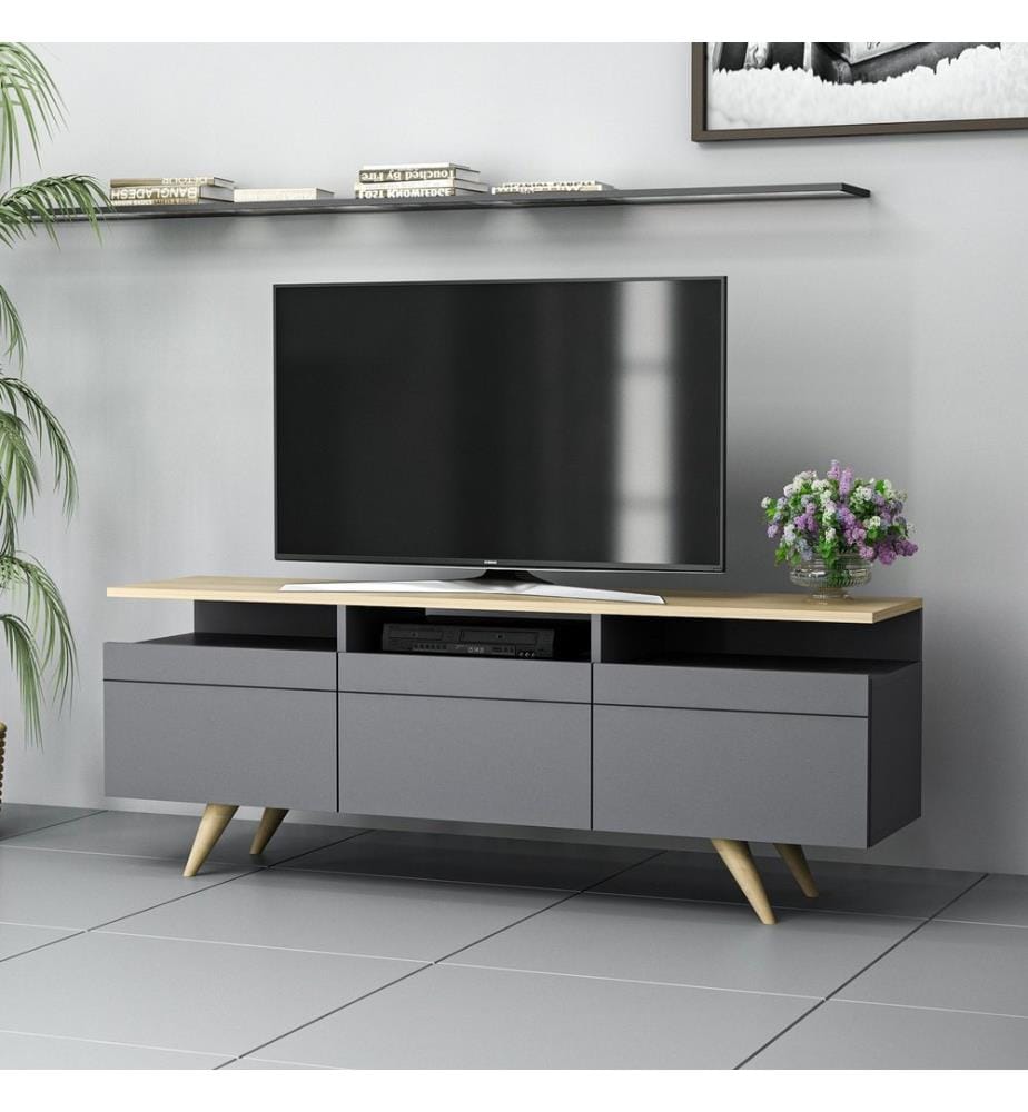 Anthrazit,Eichenfarbig, Tv Schränke, 52X150X35 cm, Melaminbeschichtete Partikelplatte