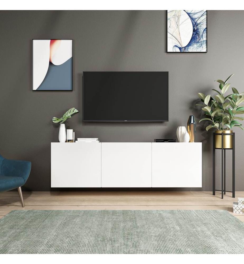 TV Stand, White, Melamine Coated Particle Board