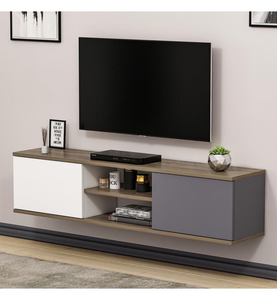 Anthrazit, Tv Schränke, 33,2X160X32 cm, Melaminbeschichtete Partikelplatte