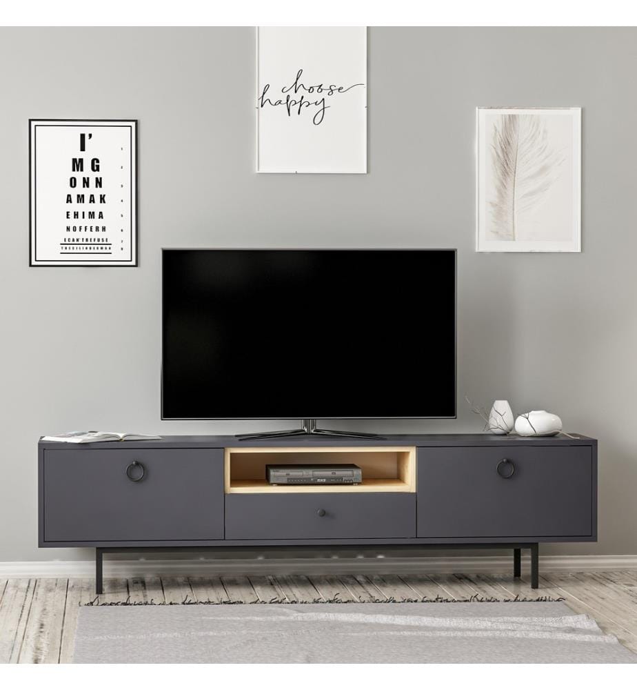 TV Stand, Anthracite, Melamine Coated Particle Board