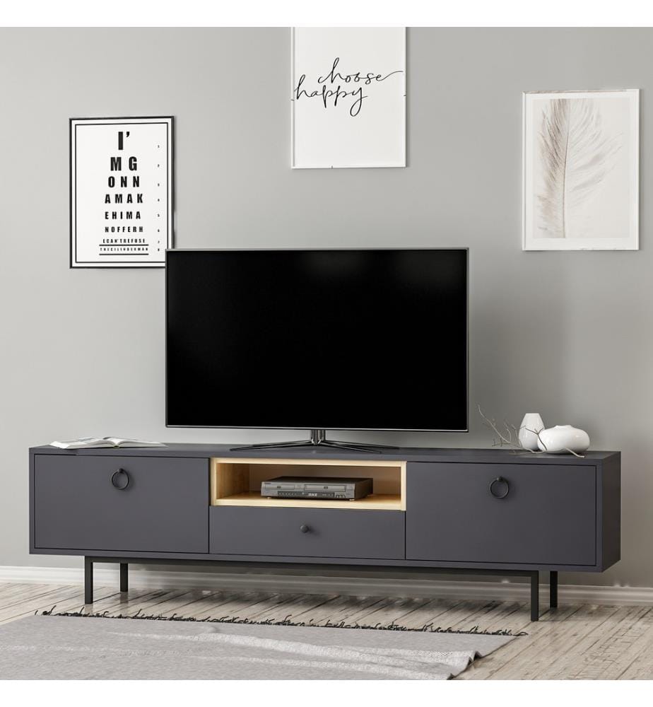 TV Stand, Anthracite, Melamine Coated Particle Board