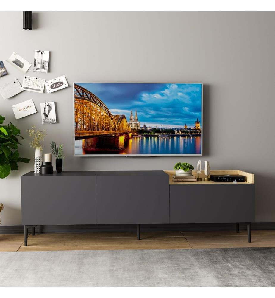TV Stand, Anthracite, Melamine Coated Particle Board