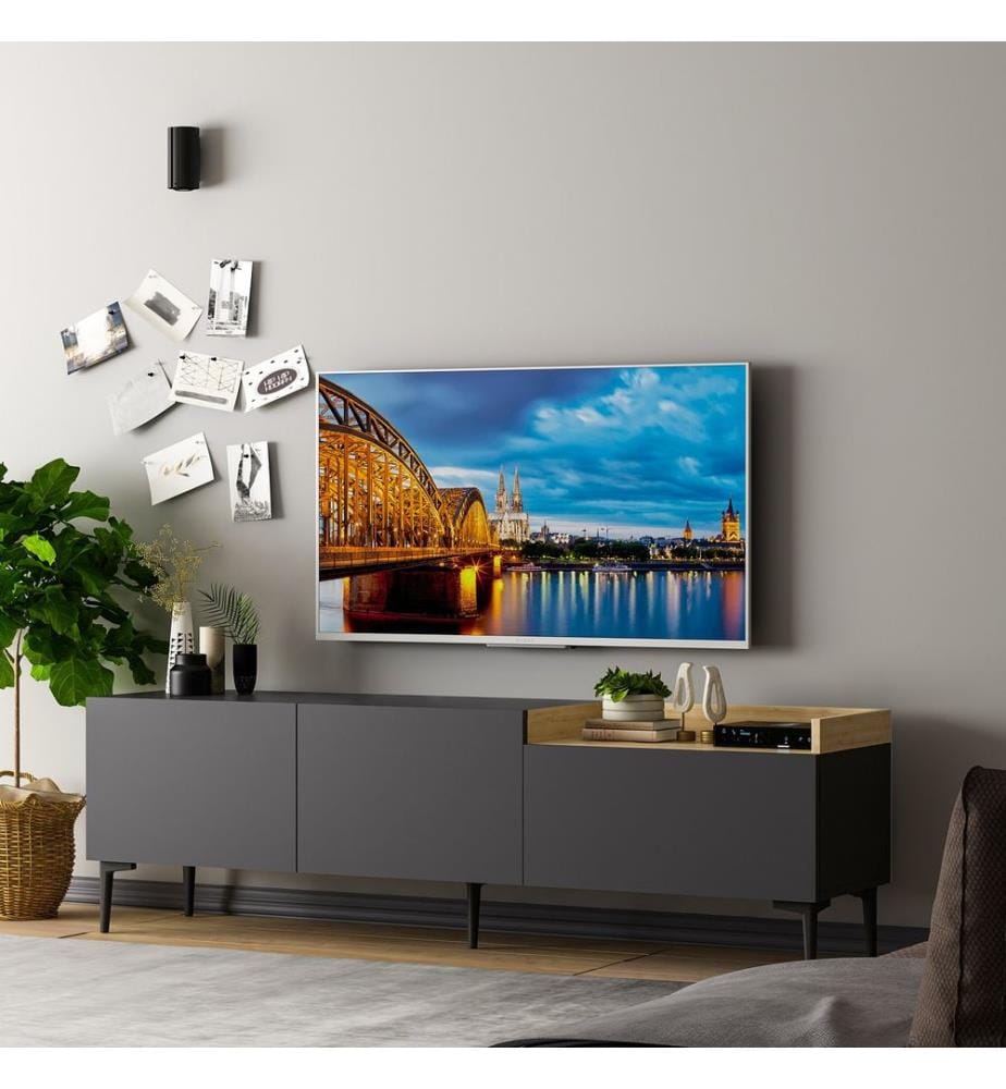 TV Stand, Anthracite, Melamine Coated Particle Board