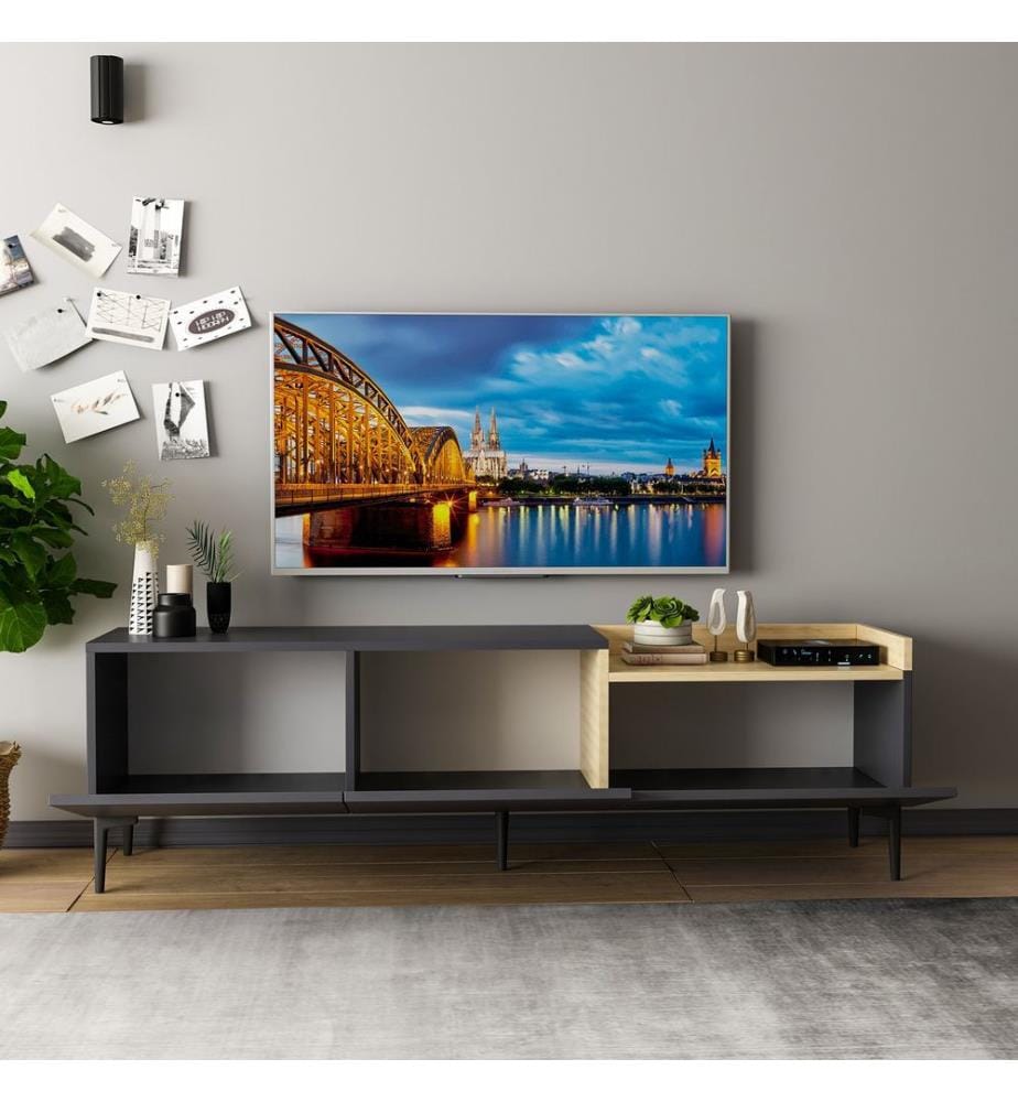 TV Stand, Anthracite, Melamine Coated Particle Board
