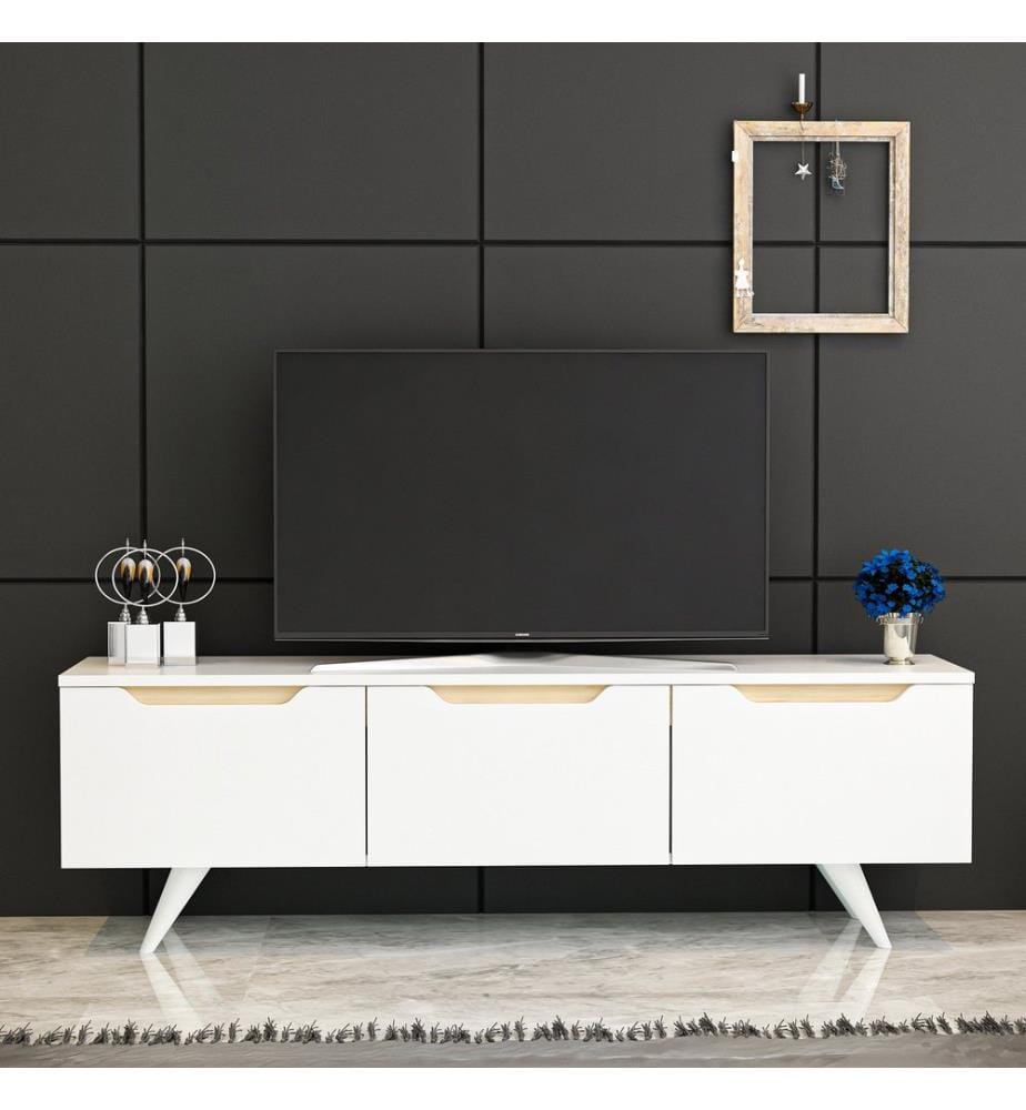 Weiss,Eiche, Tv Schränke, 44X150X35 cm, Melaminbeschichtete Partikelplatte