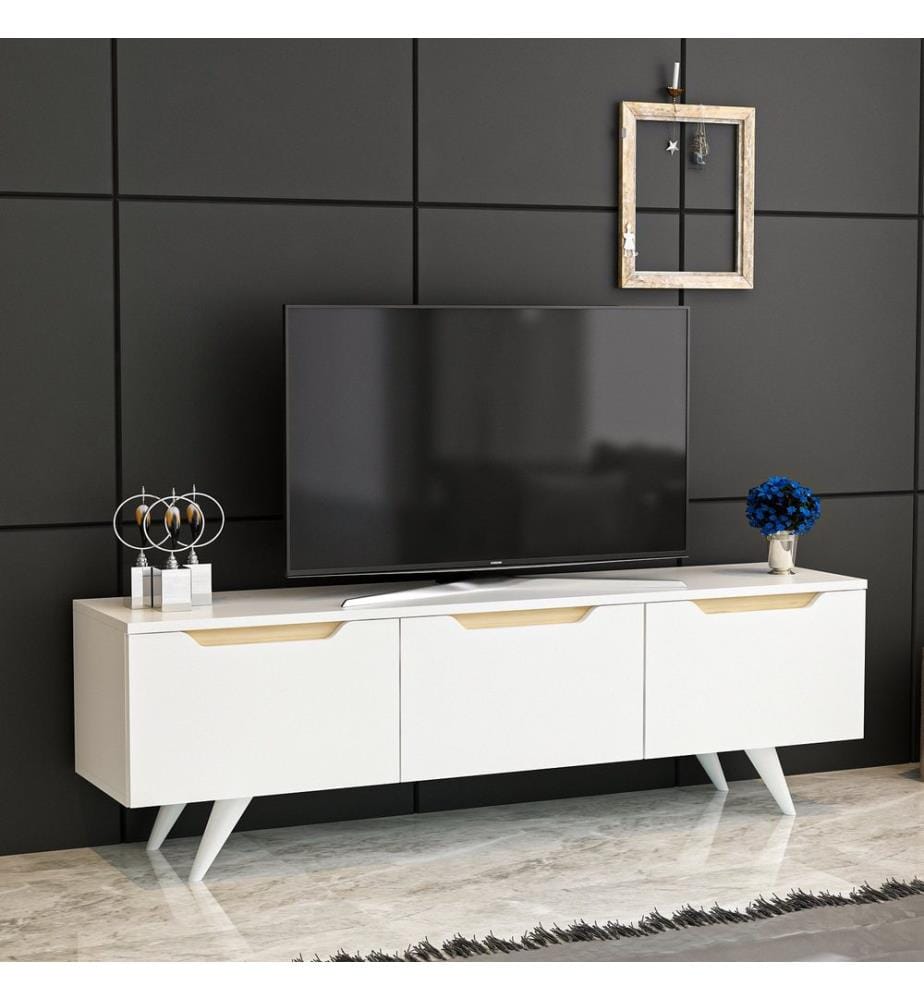 Weiss,Eiche, Tv Schränke, 44X150X35 cm, Melaminbeschichtete Partikelplatte