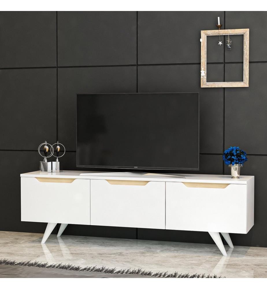 Weiss,Eiche, Tv Schränke, 44X150X35 cm, Melaminbeschichtete Partikelplatte