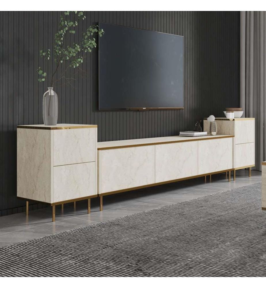 TV-Möbel, Travertin, Gold, 100 % MELAMINBESCHICHTETE SPANPLATTE