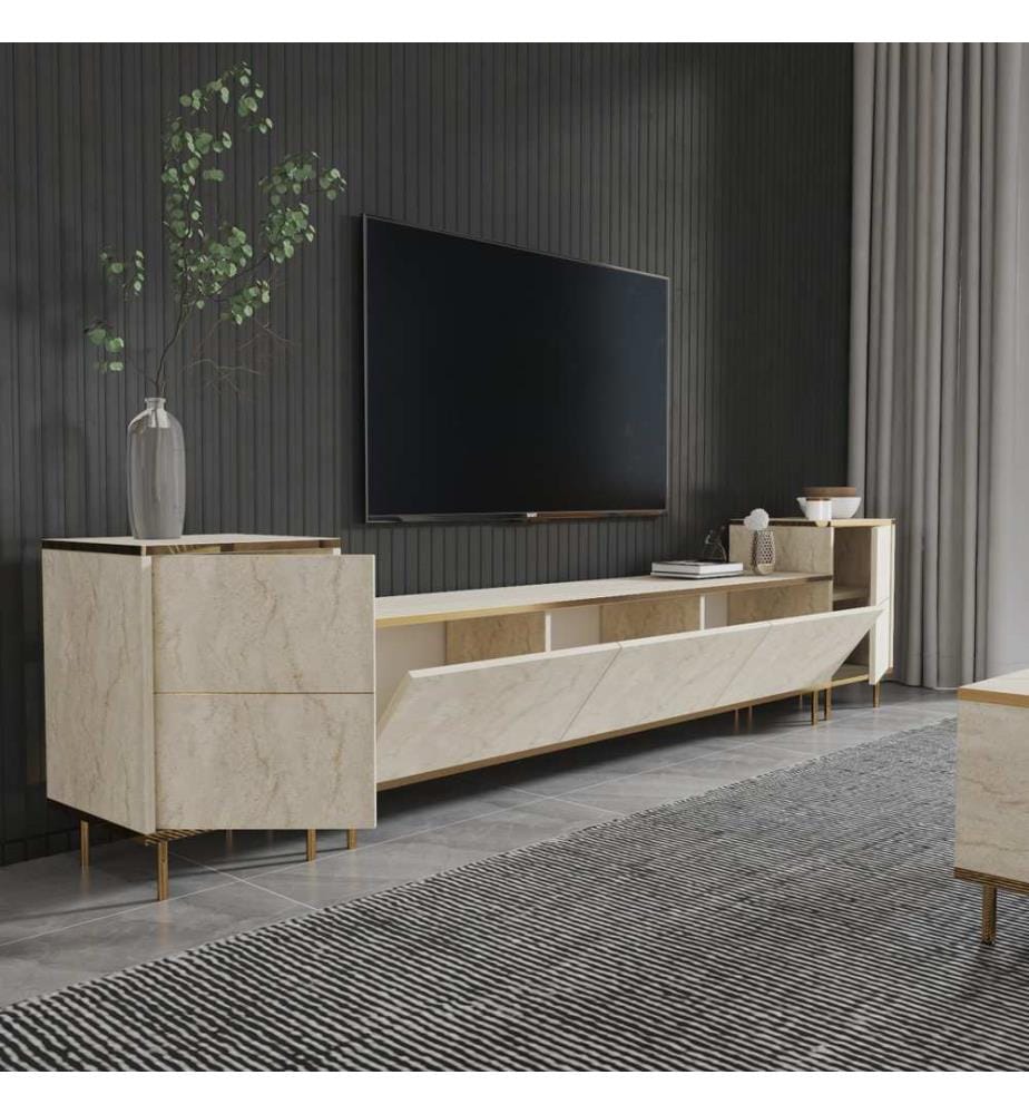 TV-Möbel, Travertin, Gold, 100 % MELAMINBESCHICHTETE SPANPLATTE