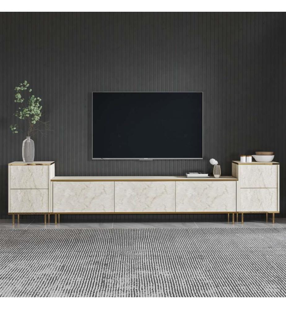 TV-Möbel, Travertin, Gold, 100 % MELAMINBESCHICHTETE SPANPLATTE