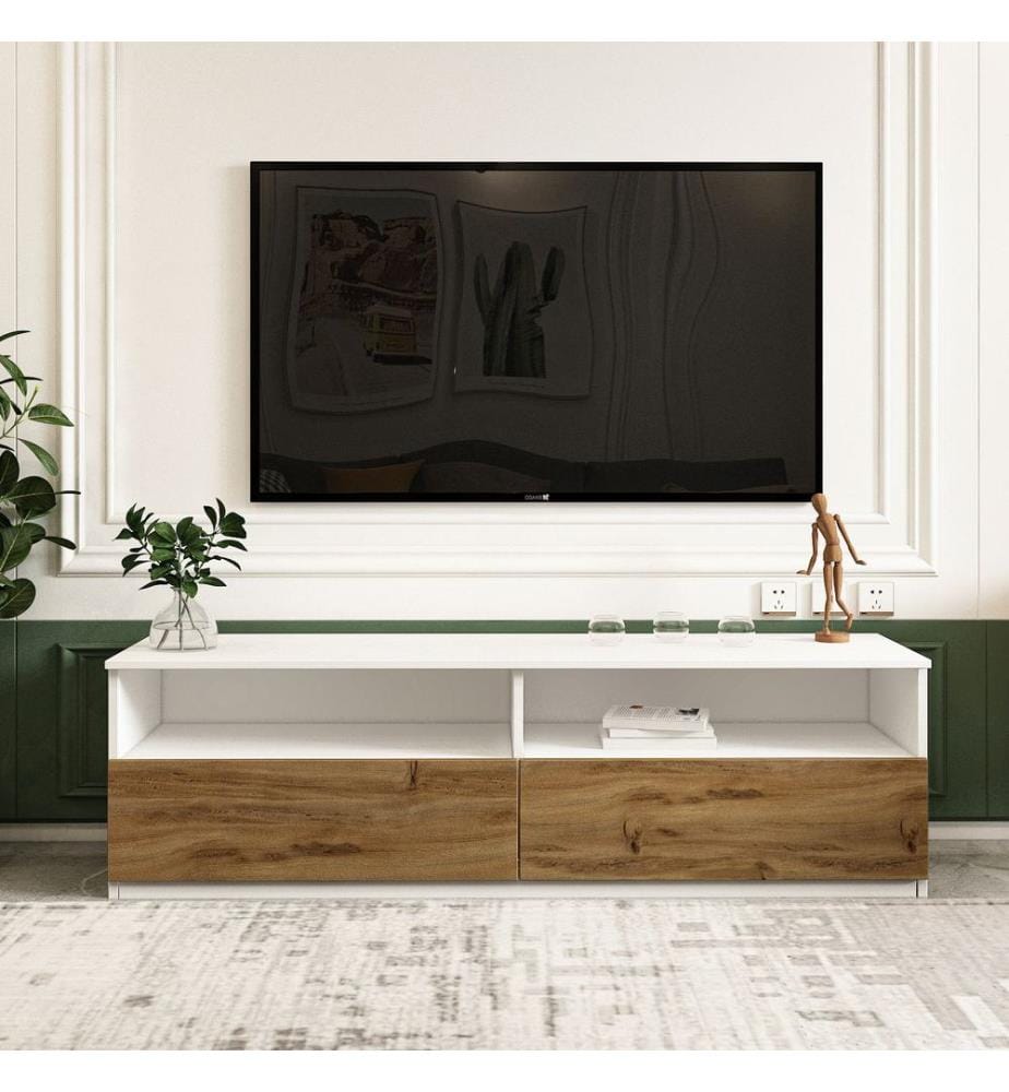 TV-Möbel, Weiss, Natur, 100 % MELAMINBESCHICHTETE SPANPLATTE