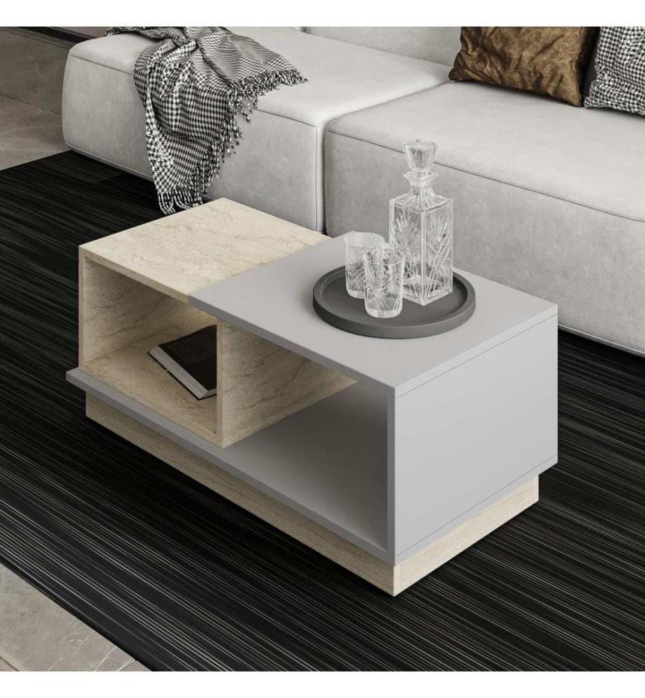 Table basse, travertin, gris, PANNEAU DE PARTICULES 100 % MÉLAMINÉ