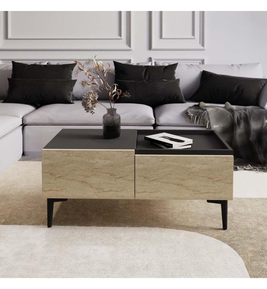 Table basse, travertin, anthracite, PANNEAU DE PARTICULES 100 % MÉLAMINÉ