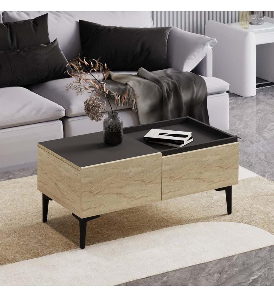 Table basse, travertin, anthracite, PANNEAU DE PARTICULES 100 % MÉLAMINÉ