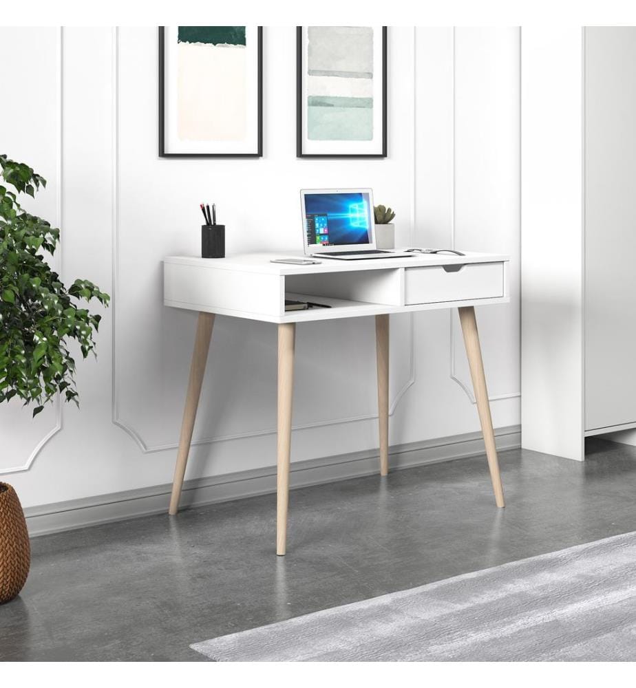 Bureau, blanc, bois, panneau de particules 100 % mélaminé