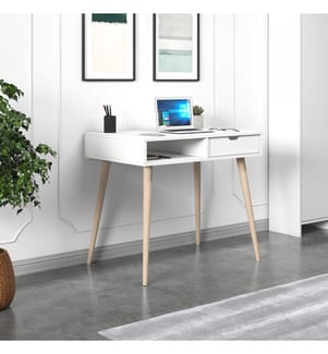 Bureau, blanc, bois, panneau de particules 100 % mélaminé