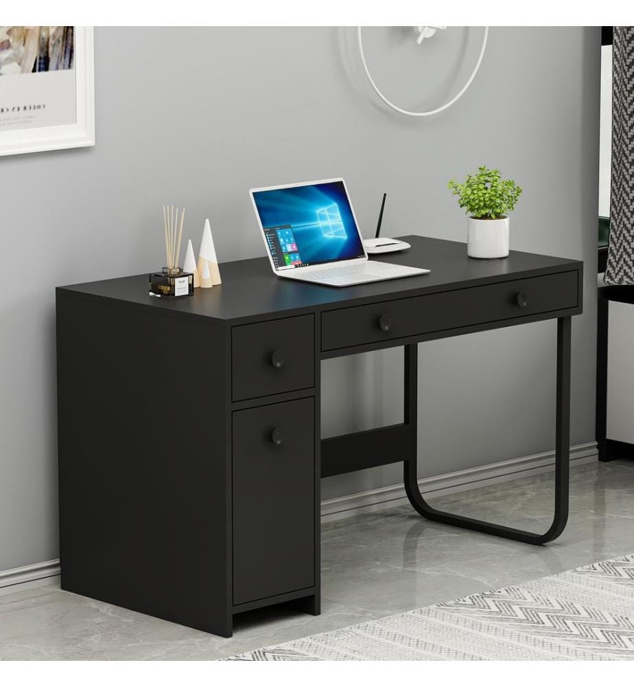 Bureau, noir, PANNEAU DE PARTICULES 100 % MÉLAMINÉ, pieds en métal